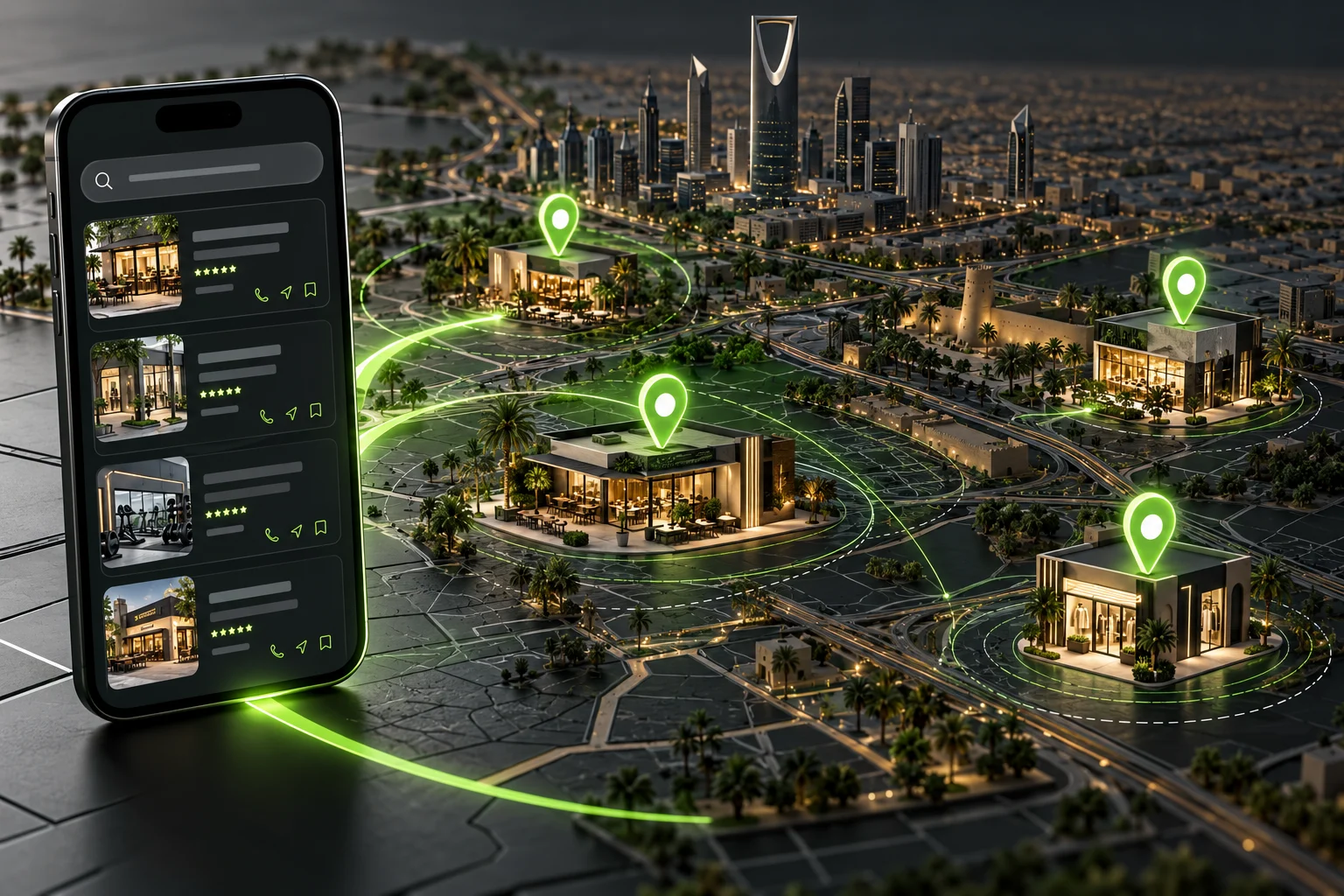 Mobile search map connecting nearby customers with local services